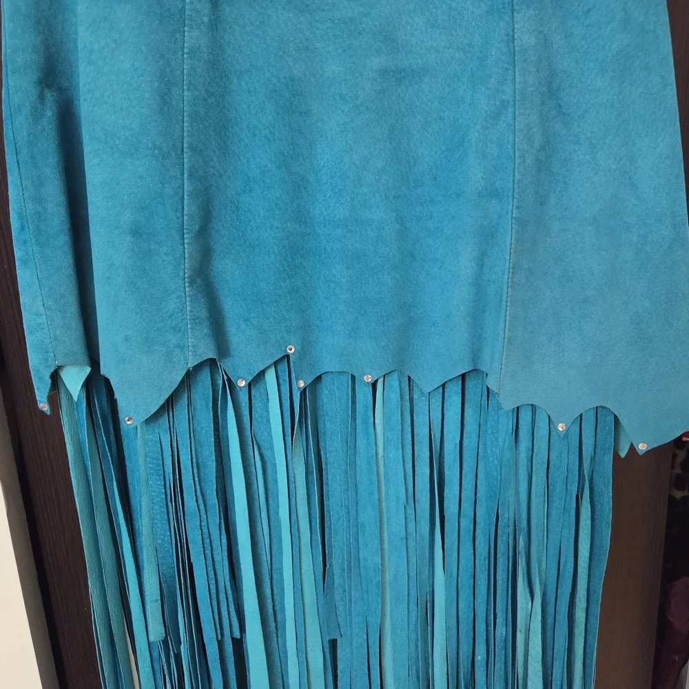Chic Asymmetrical Teal Fringe Dress - Picture 4 of 9